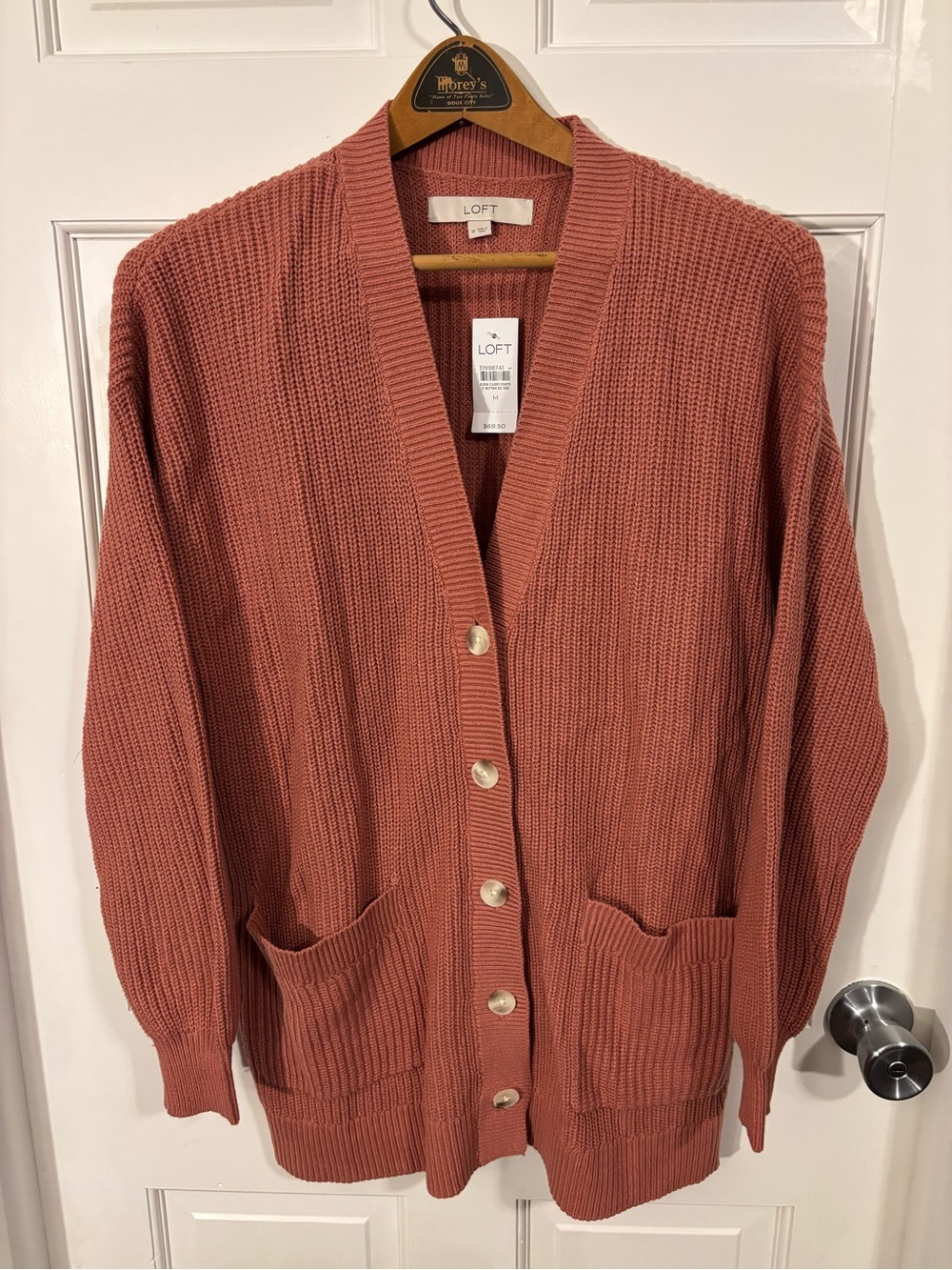 LOFT Dusty Rose Button-Front Knit Cardigan